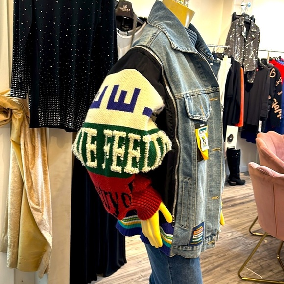 Denim fringe  multi colored jacket - Picture 2 of 13